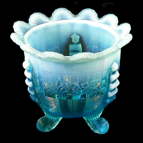 EAPG, Victorian Glass, Pattern Glass, Pressed Glass, antique, Fluted Scroll Sugar Bowl Base, blue glass, Northwood Glass Company
