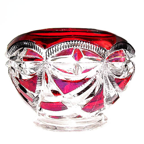 EAPG, Victorian glass, pressed glass, pattern glass, antique, Riverside Victoria sugar bowl base, ruby stain, Riverside Glass Works