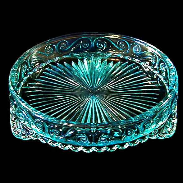 EAPG, Victorian Glass, Pressed Glass, Pattern Glass, antique, S Repeat Condiment Tray, blue glass, National Glass Company