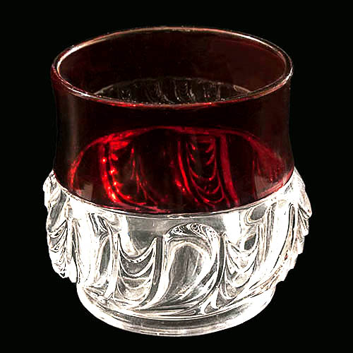 EAPG, Victorian glass, pattern glass, pattern glass, antique, Sugar Bowl base Scalloped Swirl, ruby stained, United States Glass Company