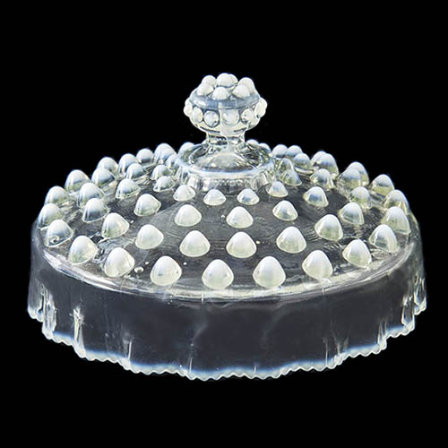 EAPG, Victorian glass, pattern glass, pressed glass, opal hobnail butter dish lid, Elson glass company, Dewdrop butter dish lid