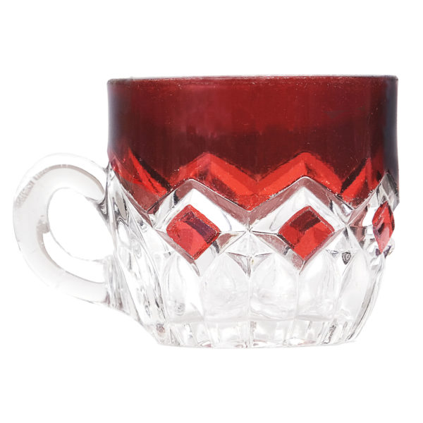 EAPG, Victorian Glass, Pressed Glass, Pattern Glass, antique, Beveled Cube Punch Cup, ruby stain,