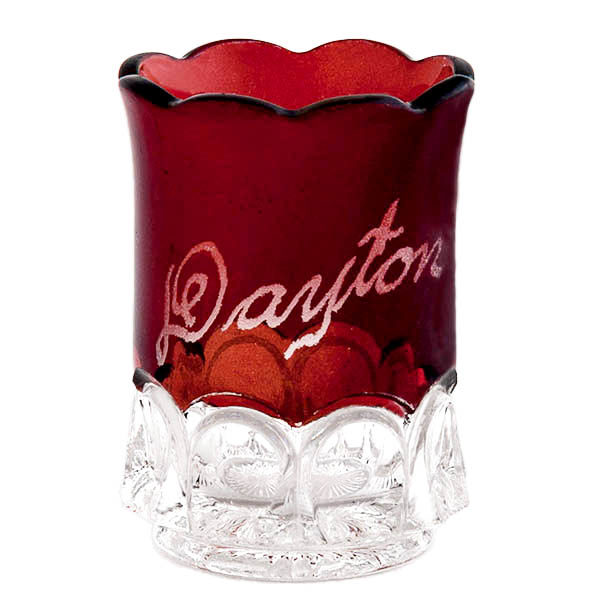 EAPG, Victorian Glass, Pressed Glass, Pattern Glass, Ribbed Thumbprint Toothpick Holder, ruby stain, Jefferson Glass Company