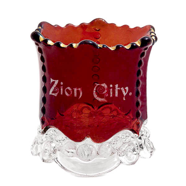EAPG, Victorian Glass, Pattern Glass, Pressed Glass, Antique, Bead and Scroll Toothpick Holder, ruby stain