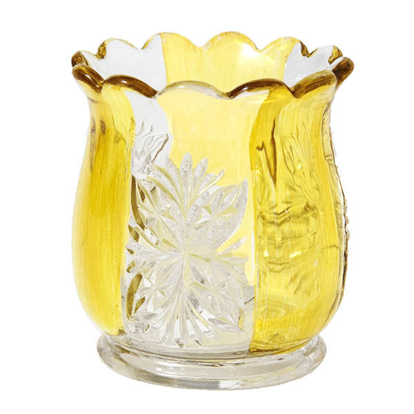 EAPG, Victorian Pattern Glass, Pressed Glass, Pattern Glass, antique, Brilliant Toothpick Holder, yellow stain. Riverside Glass Works