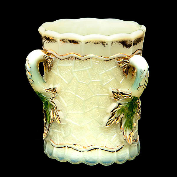 EAPG, Victorian Glass, Pattern Glass, Pressed Glass, antique, custard glass, Maple Leaf Toothpick Holder, Northwood Glass Company