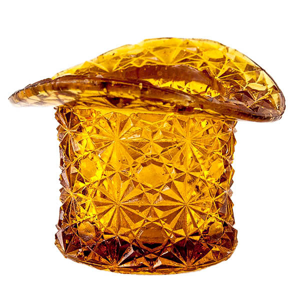 EAPG, Pattern Glass, Pressed Glass, Victorian Glass, antique, Daisy and Button Hat Toothpick Holder, amber glass