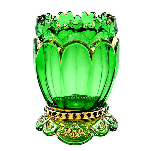 EAPG, victorian glass, pattern glass, pressed glass, antique, empress toothpick holder, emerald green glass, Riverside Glass Works