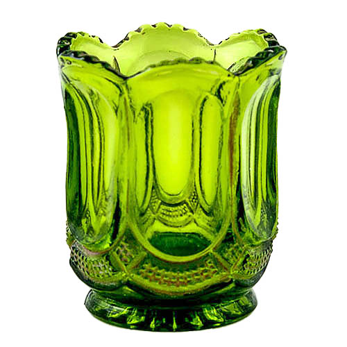 EAPG, Victorian Glass, Pattern Glass, Pressed Glass, antique, Galloway Toothpick Holder, green glass, Degenhart and Mosser Glass Company