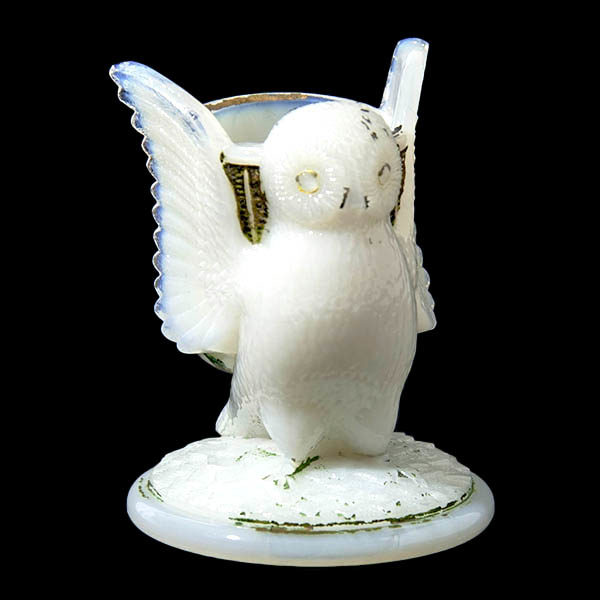 EAPG, Milk Glass, Victorian Glass, Pattern Glass, Pressed, antique, Baby Owl Toothpick Holder,