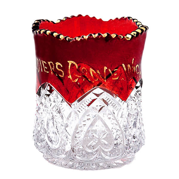 EAPG, Pressed Glass, Pattern Glass, Victorian Glass, antique, Heart Band Toothpick Holder, ruby stain, McKee Brothers Glass Company