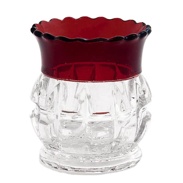 EAPG, Victorian Glass, Pattern Glass, Pressed Glass, antique, Truncated Cube Toothpick Holder, Thompson 77 Toothpick Holder, ruby stain, Thompson Glass Company