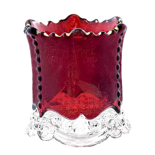 EAPG, Victorian Glass, Pattern Glass, Pressed Glass, antique,, Bead and Scroll Toothpick Holder, ruby stain, United States Glass Company