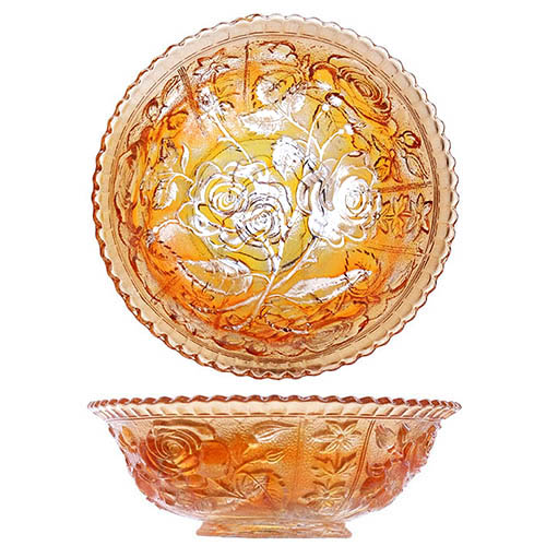 Carnival Glass, EAPG, Lustre Rose Bowl, Imperial Glass Company, marigold glass