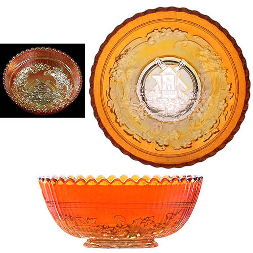 Carnival Glass, EAPG, Windmill ruffled bowls, marigold glass, Imperial Glass Company