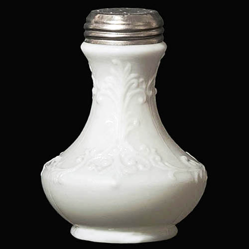 EAPG, Victorian Glass, Pattern Glass, Pressed Glass, antique, Scroll Ornate Salt Shaker, milk glass, Tall Scroll Salt Shaker