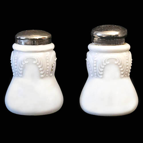 EAPG, Victorian Glass, Pattern Glass, Pressed Glass, antique, Arched Plumes Salt Shaker, milk glass, Gillinder and Sons Incorporated