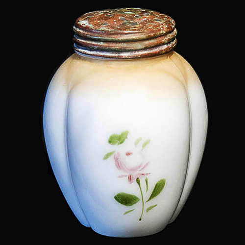 EAPG, Victorian Glass, pattern Glass, Pressed Glass, antique, Five Petal Plain Bulge Salt Shaker, milk glass, Mt Washington Glass Company