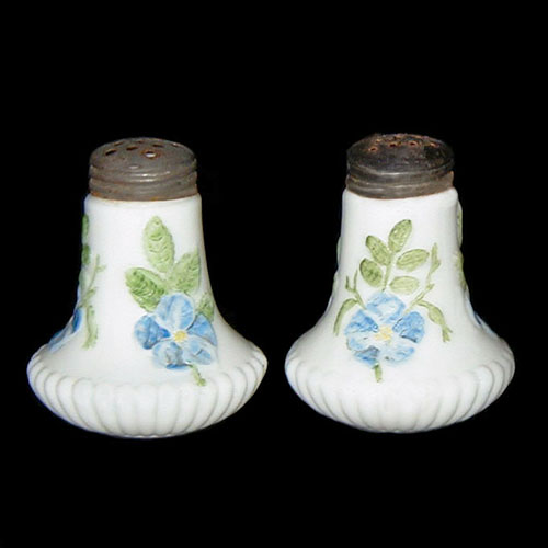 EAPG, Victorian Glass, Pattern Glass, Pressed Glass, antique, Flowers Salt Shaker, milk glass, Westmoreland Speciality Company