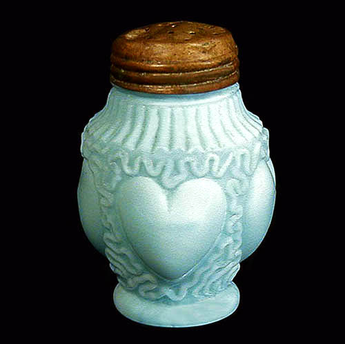 EAPG, Victorian Glass, Pattern Glass, Pressed Glass, antique, heart Salt Shaker, milk glass, Dithridge and Company