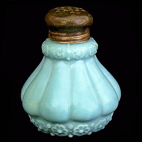 EAPG, Victorian Glass, Pattern Glass, Pressed Glass, antique, Lobulated Salt Shaker, blue milk glass, Dithridge and Company