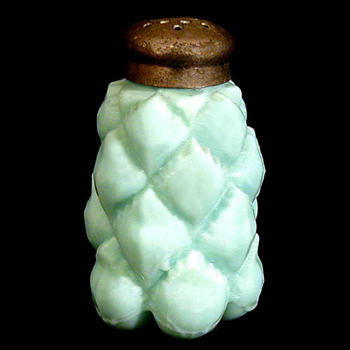 EAPG, Victorian Glass, Pattern glass, pressed glass, antique Pineapple Salt Shaker, blue milk glass, Fostoria Shade and Lamp Company
