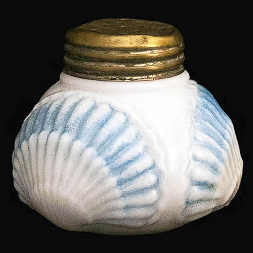 EAPG, Victorian Glass, Pattern Glass, Pressed Glass, antique, Triple Shell Salt Shaker, milk glass, Eagle Glass Company