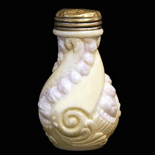 EAPG, Victorian Glass, Pressed Glass, Pattern Glass, antique, Twisted Scroll Salt Shaker, milk glass, Eagle Glass and Manufacturing Company