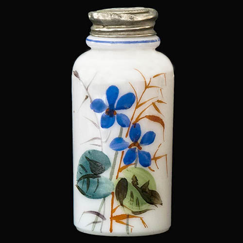 EAPG, Victorian Glass, Pattern Glass, Pressed Glass, antique milk glass, Creased Neck Salt Shaker, Mt. Washington Glass Works