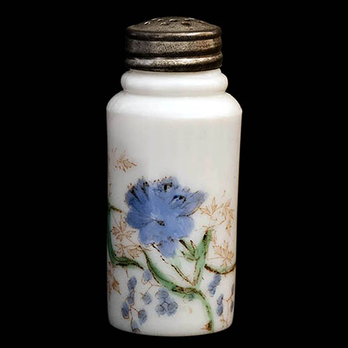 EAPG, Victorian Glass, Pattern Glass, Pressed Glass, antique milk glass, Creased Neck Salt Shaker, Mt. Washington Glass Works