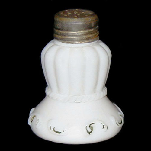 EAPG, Victorian Glass, Pressed Glass, Pattern Glass, antique, Creased Waist Salt Shaker, milk glass, New Martensville Glass Manufacturing Company