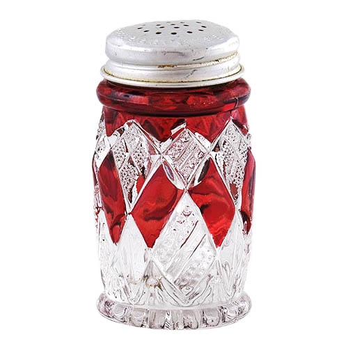 EAPG, Victorian Glass, Pressed Glass, Pattern Glass, antique, Eureka Salt Shaker, ruby stain, National Glass Company