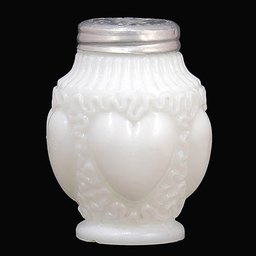 EAPG, Victorian Glass, Pattern Glass, Pressed Glass, Antique, Heart Salt Shaker, milk glass, Dithridge and Company