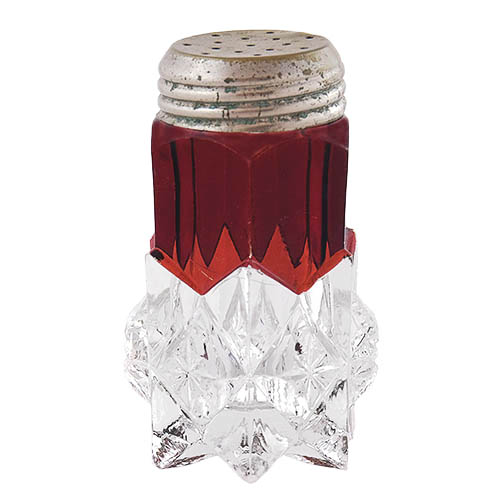 EAPG, Victorian Glass, Pattern Glass, Pressed Glass, antique, ruby stain, O'Hara Diamond Salt Shaker, Sawtooth and Star Salt Shaker, United States Glass Company