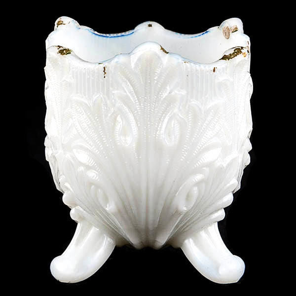 EAPG, Victorian Glass, Pressed Glass, Pattern Glass, antique, Ribbed Leaf and Scroll Toothpick Holder, milk glass