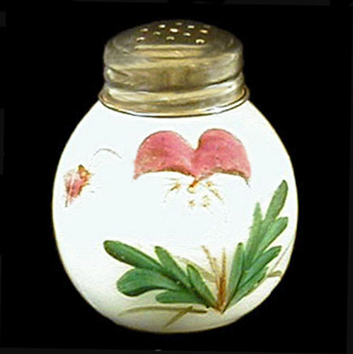 EAPG, Victorian Glass, Pattern Glass, Pressed Glass, antique, Banded Sphere Salt Shaker, milk glass