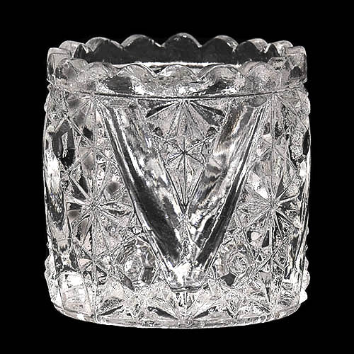 EAPG, Victorian Glass, Pattern Glass, Pressed Glass, antique, Vandyke Toothpick Holder, Daisy and Button with V Ornament Toothpick Holder, crystal glass, A.J. Beatty and Sons Glass Company