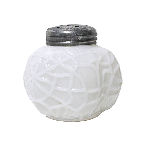 EAPG, Victorian Glass, pressed Glass, Pattern Glass, antique, Spider Web Salt Shaker, milk glass, Dithridge and Company