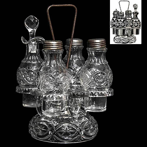 Britannic Caster Set, EAPG, Victorian Glass, Pattern Glass, Pressed Glass, Antique, Britannic Castor set, McKee and Brothers Company
