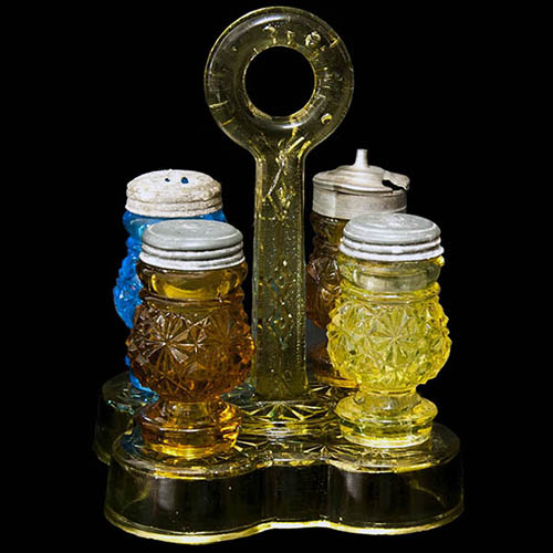 EAPG, Victorian Glass, Pattern Glass, antique, Footed Daisy and Button Condiment Set , Belmont Glass Works