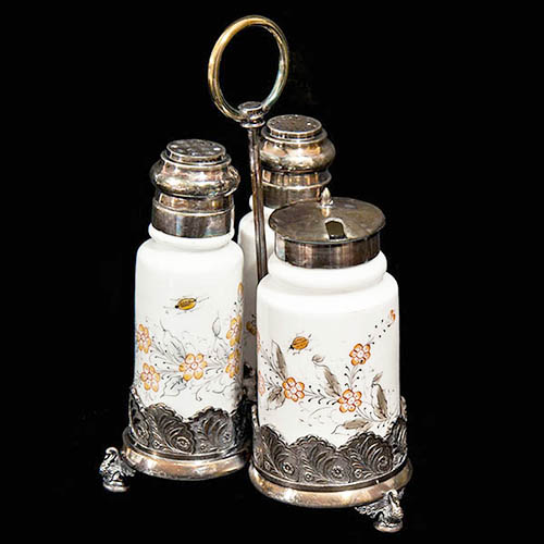 EAPG, Victorian Glass, Pattern Glass, Pressed Glass, antique,, Condiment Set Round Shoulder Cylinder