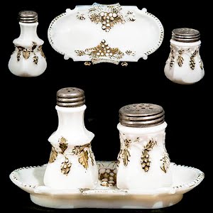 EAPG, Victorian Glass, Pattern Glass, Pressed Glass, antique, milk glass, Grape Condiment set, Grape Salt and Pepper Shaker, grape tray, Eagle Glass and Manufacturing Company