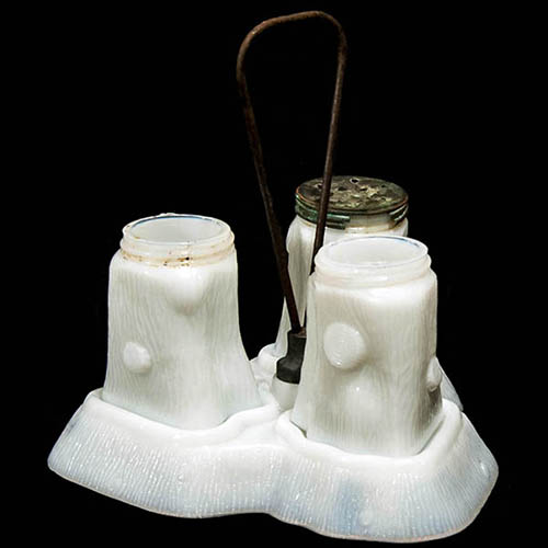 EAPG, Victorian Glass, Pattern Glass, Pressed Glass, antique, Stump Condiment Set, Milk Glass, Specialty Glass Company