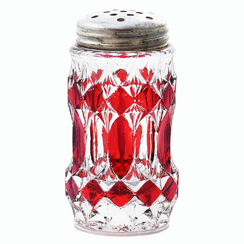 EAPG, Victorian GLass, Pattern Glass, Pressed Glass, antique, Beauty Salt Shaker, ruby tained, Greensburg Glass Company