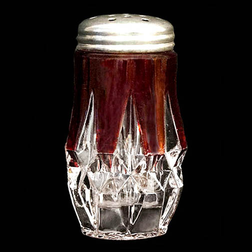 EAPG, Victorian Glass, Pattern Glass, Pressed Glass, antique, ruby stain, Corona Salt Shaker, Sunk Honeycomb Salt Shaker, Greensburg Glass Company
