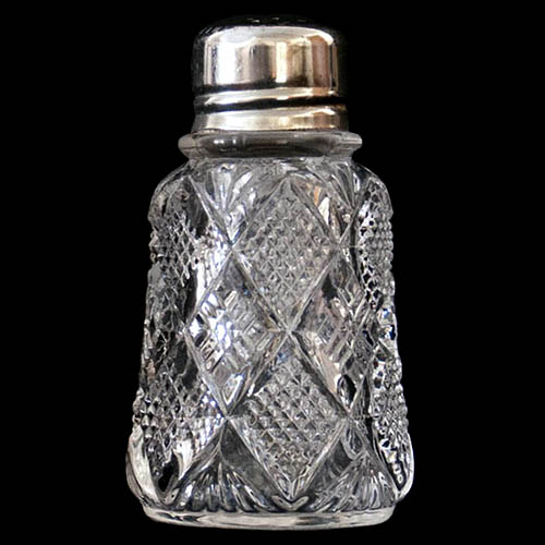 EAPG, Victorian Glass, Pattern Glass, Pressed Glass, antique, Paneled Diamond Block Salt Shaker, Quartered Block with Diamonds Salt Shaker, Duncan and Sons Glass Company