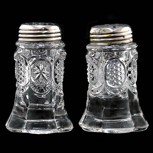 EAPG, Victorian Glass, Pattern Glass, Pressed Glass, antique, The States Salt and Pepper Shaker, Cane and Star Medattion Salt and Pepper Shaker, United States Glass Company