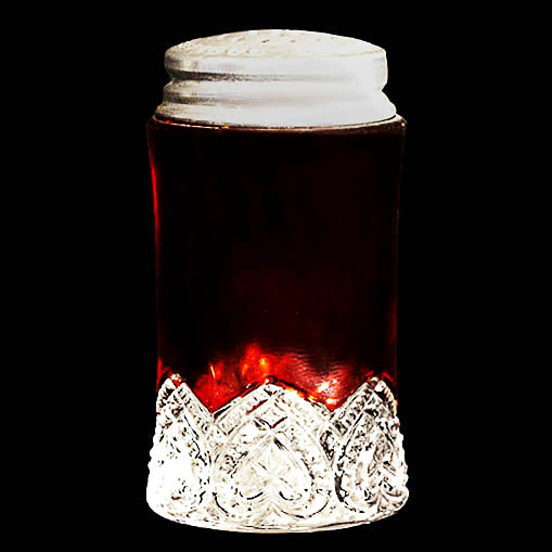 EAPG, Victorian Glass, Pattern Glass, Pressed Glass, antique, ruby stain, Heart Band Salt Shaker, McKee Brothers Glass Company