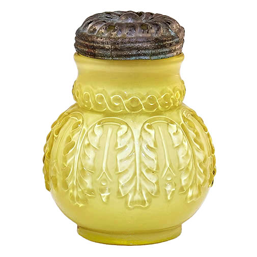 EAPG, Victorian Glass, Pattern Glass, antique, Leaf Umbrella Sugar Shaker, yellow cased glass, Northwood Glass Company