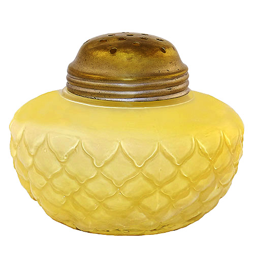 EAPG, Victorian Glass, Pattern Glass, Pressed Glass, antique, Artic Sugar Shaker, Cone Sugar Shaker, yellow cased glass, Fostoria Shade and Lamp Company